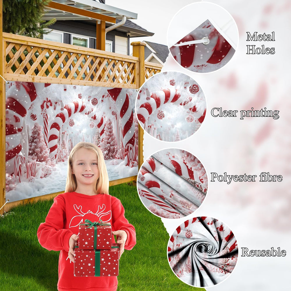 Candy Cane Backdrop 10x6.5ft Christmas Winter Scene Backdrop for Photography ...