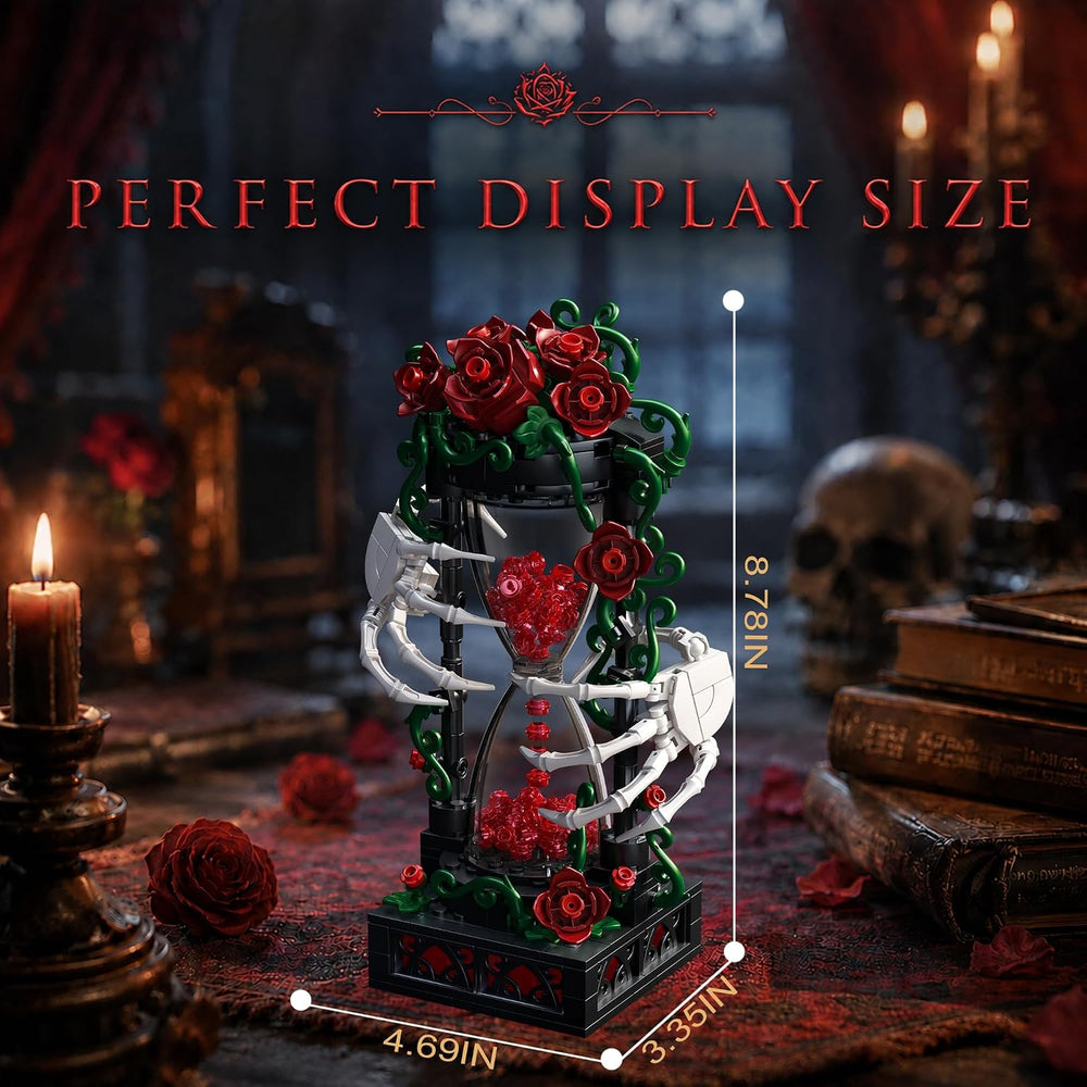 Gothic Halloween Building Set, Skeleton Hand Rose Hourglass Display Model