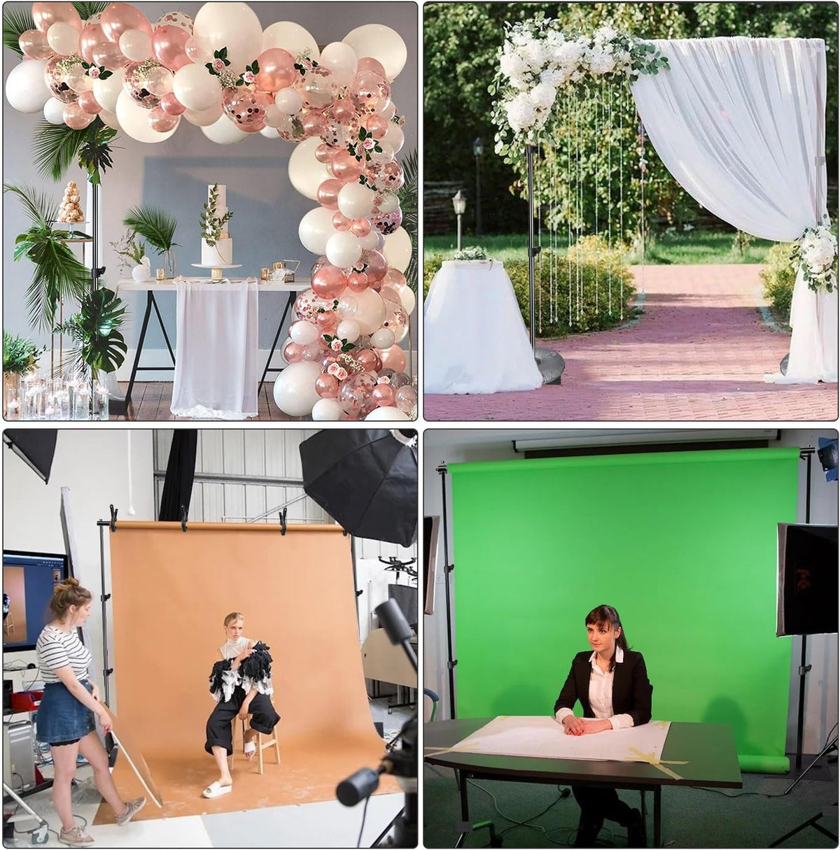 hyj-inc pipe and drape photography backdrop stand kit showing dimensions