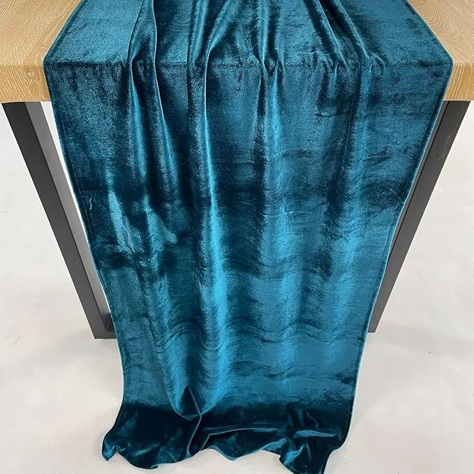 Luxurious Velvet Table Runner, 10ft Wedding Reception Decorations, 20x120inch Soft Velvet Fabric, Table Linen Overlay, Wedding Table Runners (Teal Blue, 20X120inch, 2pack)