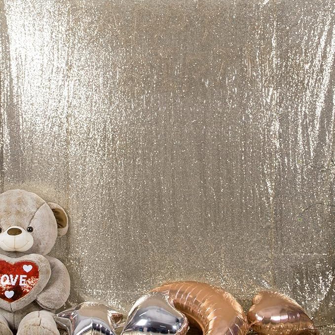 JYFLZQ Champagne Sequin Backdrop Curtains 8ft x 8ft 1 Panel Glitter Photo Booth Backdrops Sparkly Photography Background Drapes for Parties Wedding Bridal Showers