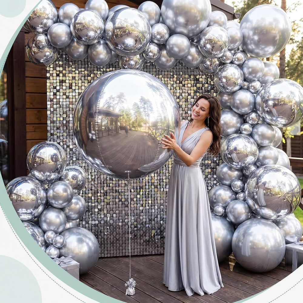 24 Pcs Giant Metallic Party Balloons, Assorted Size,Silver
