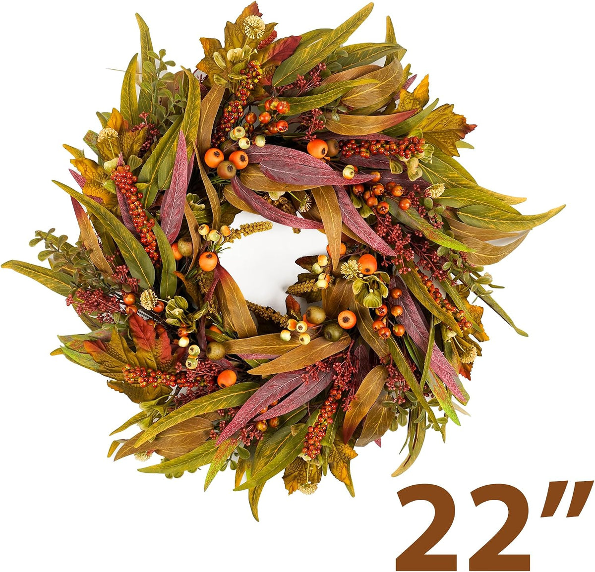 olive wreath for front door 22 inch, greenery shown in use