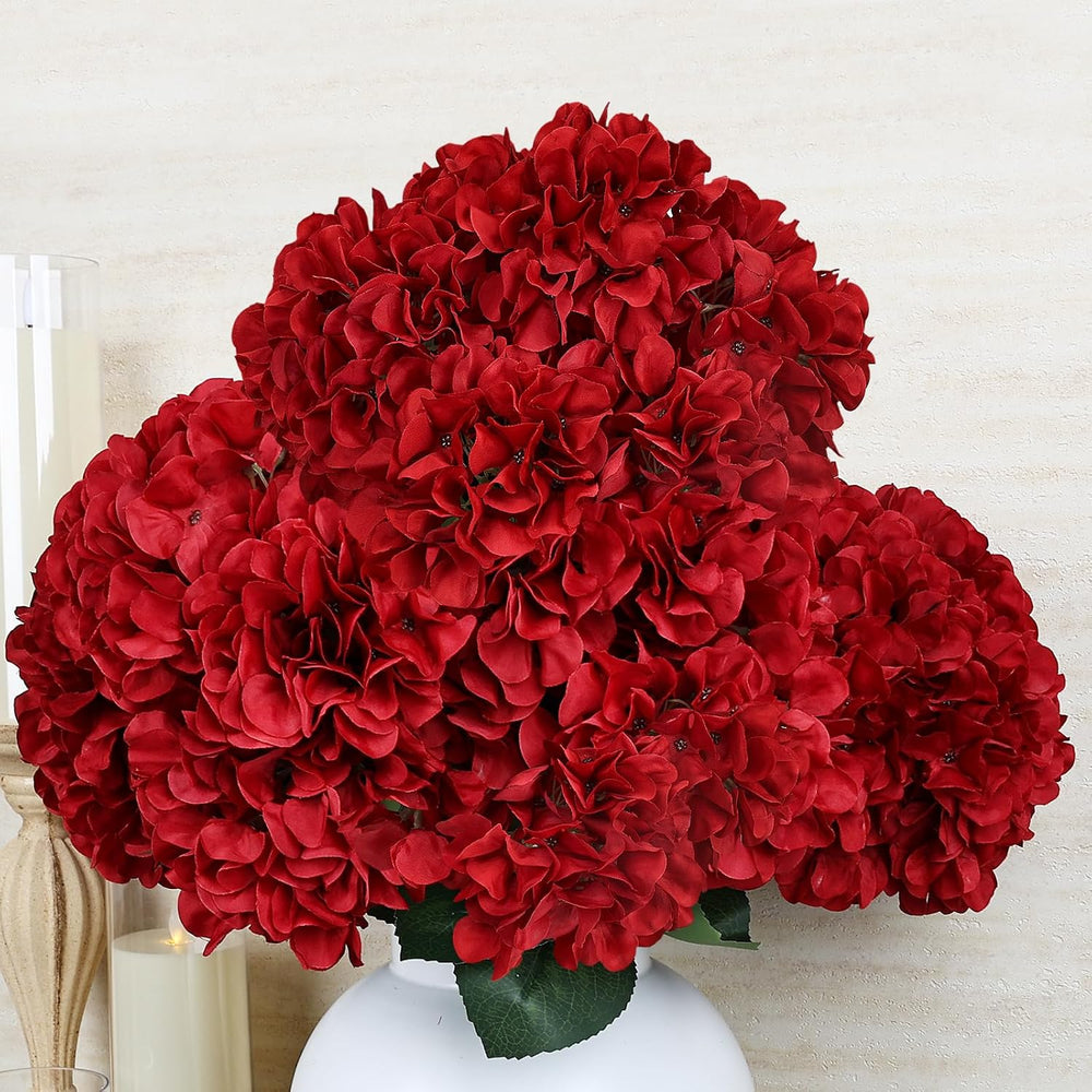 Christmas Red Faux Silk Hydrangea Flowers Bulk, 6 Bundles 54 Heads