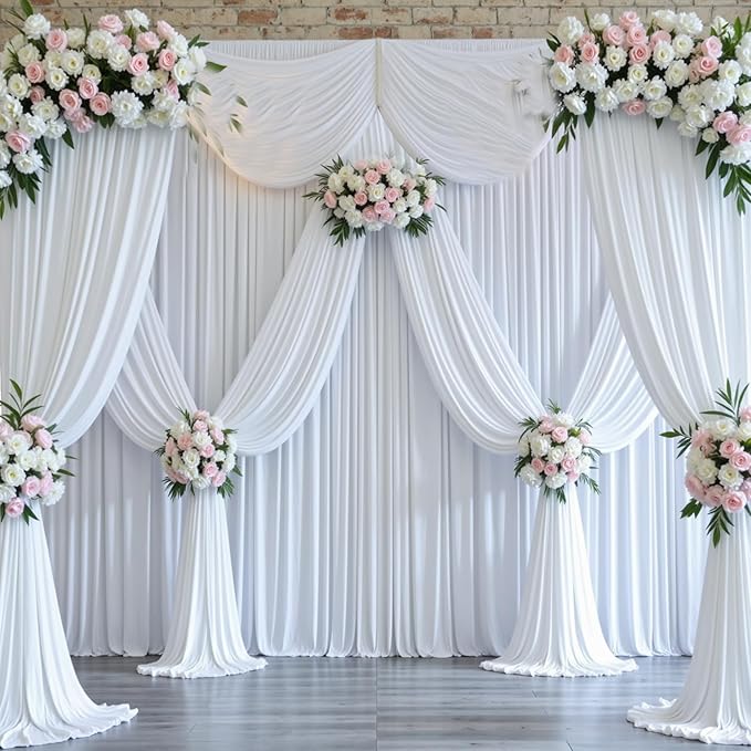 20ftx10ft White Backdrop Curtains for Party Background, Wrinkle Free 4 Panels 5x10ft Silky Polyester Photo Backdrop Drapes Back Drop Cloth for Wedding Birthday Photography Baby Shower Decor