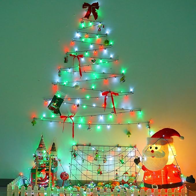 YEGUO 165ft 500 LED Christmas Lights Outdoor Waterproof, 8 Modes Red White and Green String Lights Plug in, Green Wire Twinkle Tree Lights Indoor with Timer Memory