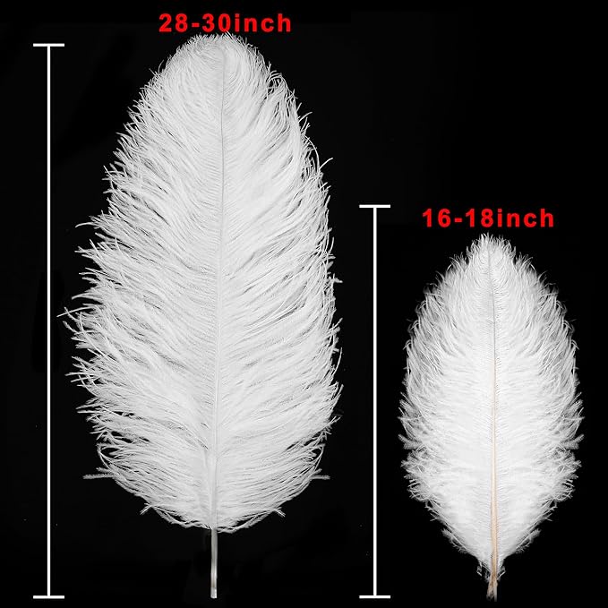 Larryhot White Large Ostrich Feathers - 28-30 inch 10pcs Feathers for Vase,Wedding Party Centerpieces and Home Decorations (White)