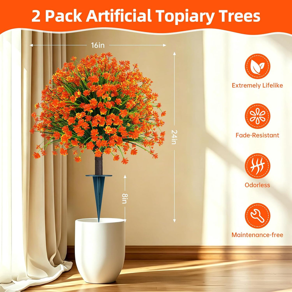 Grooy Fall 2 Pack 24 Inches Artificial Flowers with Ground Spikes