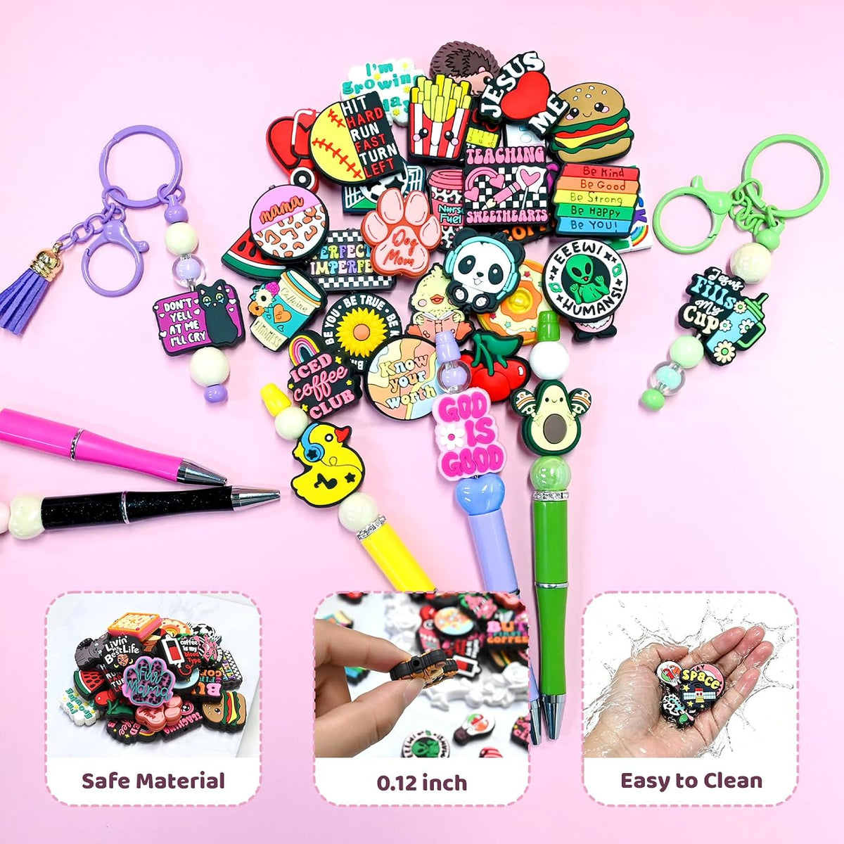 silicone focal beads bulk focal beads for keychain, close-up detail