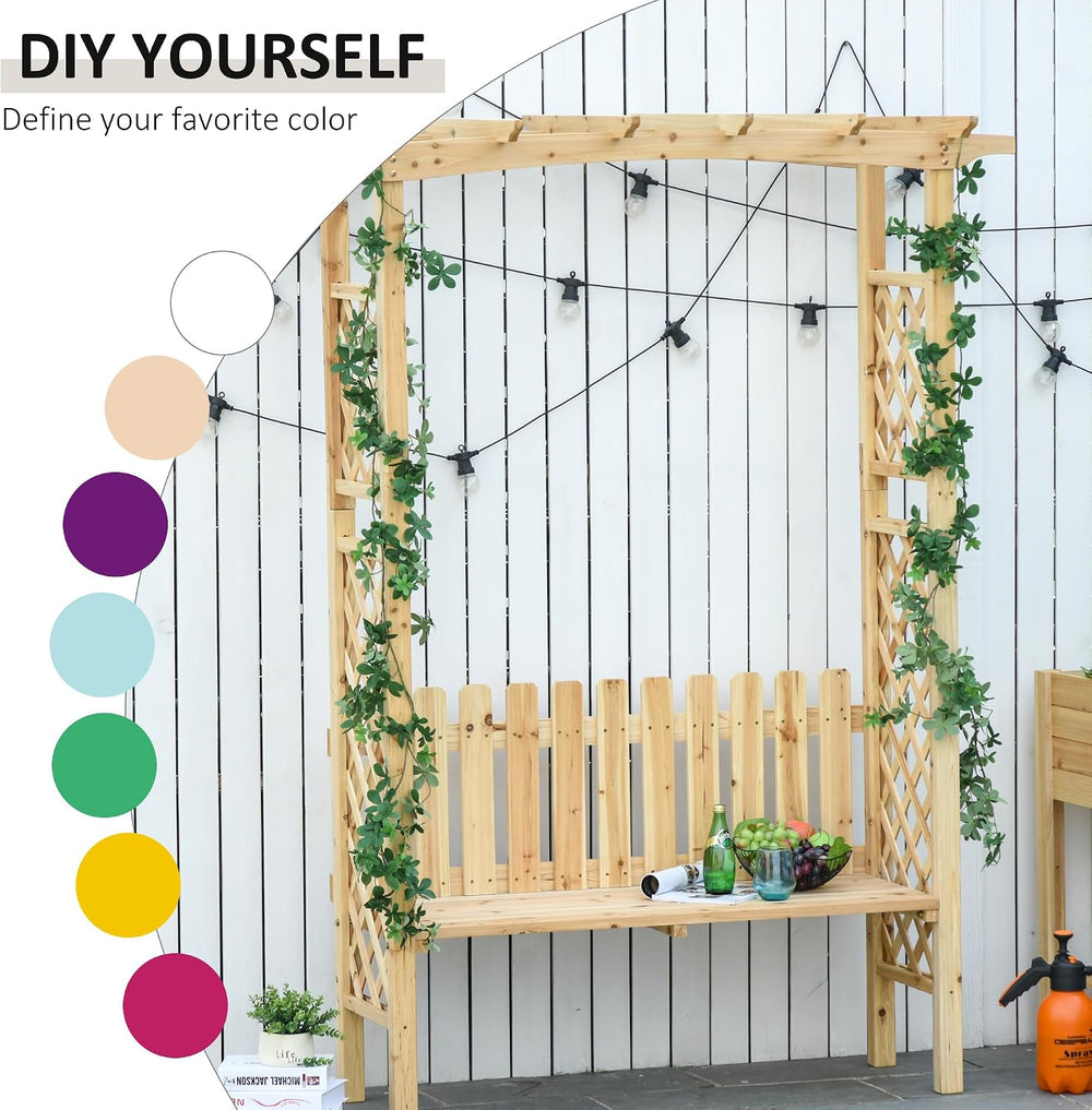 Outsunny Wooden Garden Arbor for Climbing Plants with Bench Natural