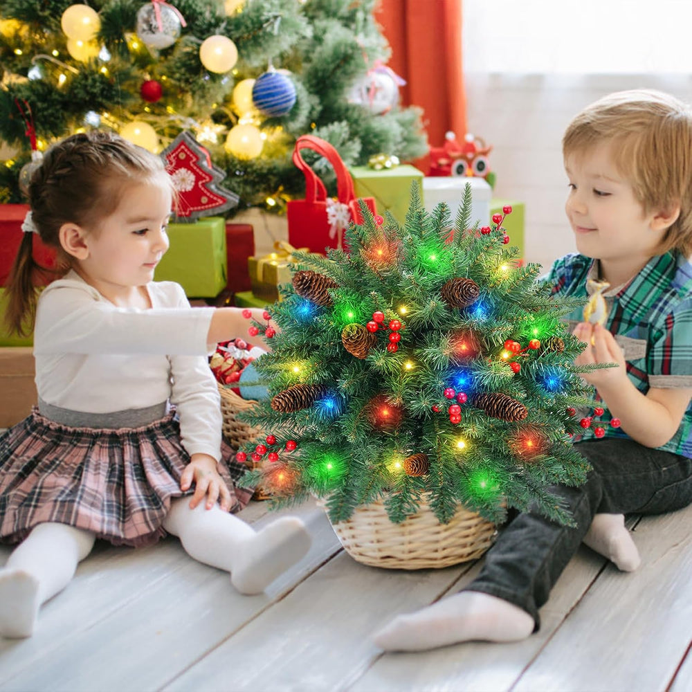 2 Pack Artificial Christmas Urn Filler, 18in Pre-lit Outdoor Christmas Tree