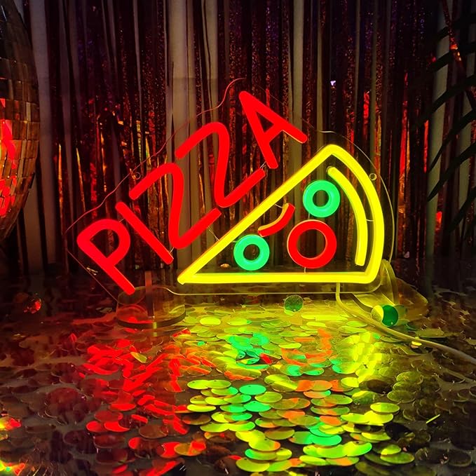 Pizza Neon Sign Neon Pizza Signs for Business, Pizza Night Light Pizza Decor Pizza Party Decorations Food Neon Sign for Pizzeria Restaurants Kitchens Shops Parties, 11.8" x 8"