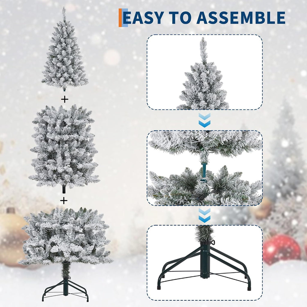 Garvee 6 ft Pencil Christmas Tree,Artificial Pre-Lit Christmas Tree,Realistic Frosted Xmas Tree Holiday Decoration, with LED Light and Metal Stand