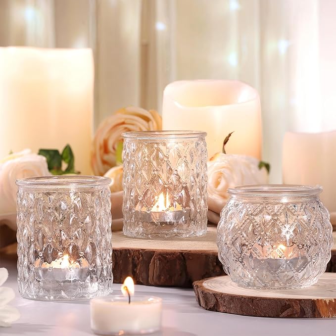 36pcs Assorted Clear Votive Candle Holders, Tea Light Candle Holders for Wedding Centerpiece, Glass Candle Holder for Table Centerpiece, Home and Party Decorations