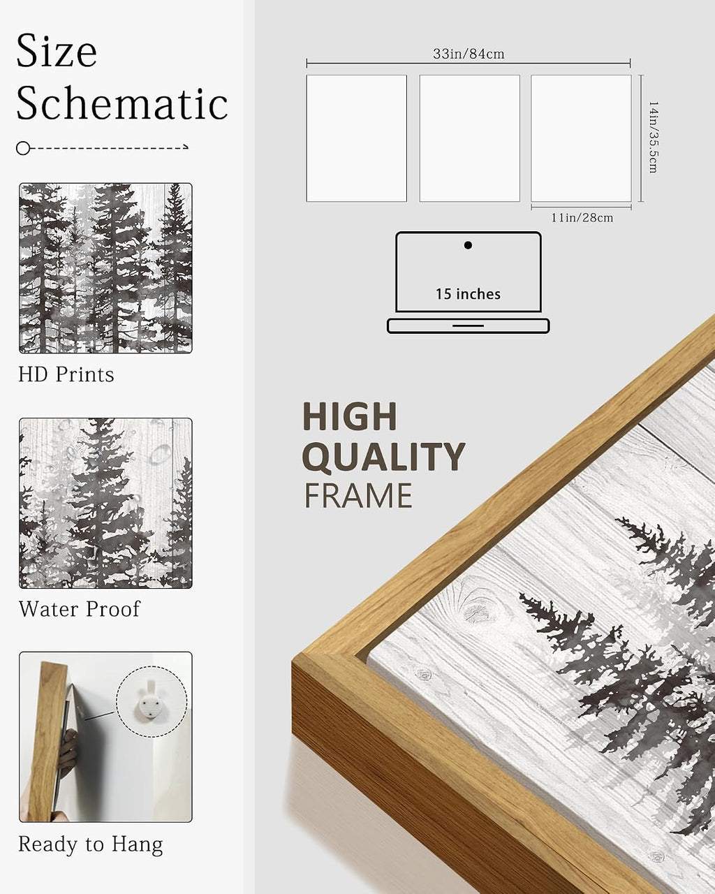 kuvioke pine tree framed wall art modern nature, close-up detail