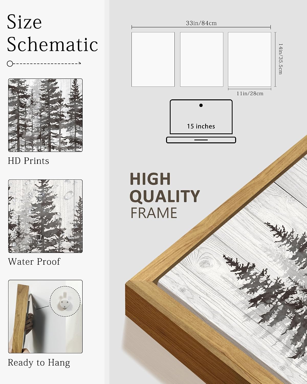 kuvioke pine tree framed wall art modern nature, close-up detail