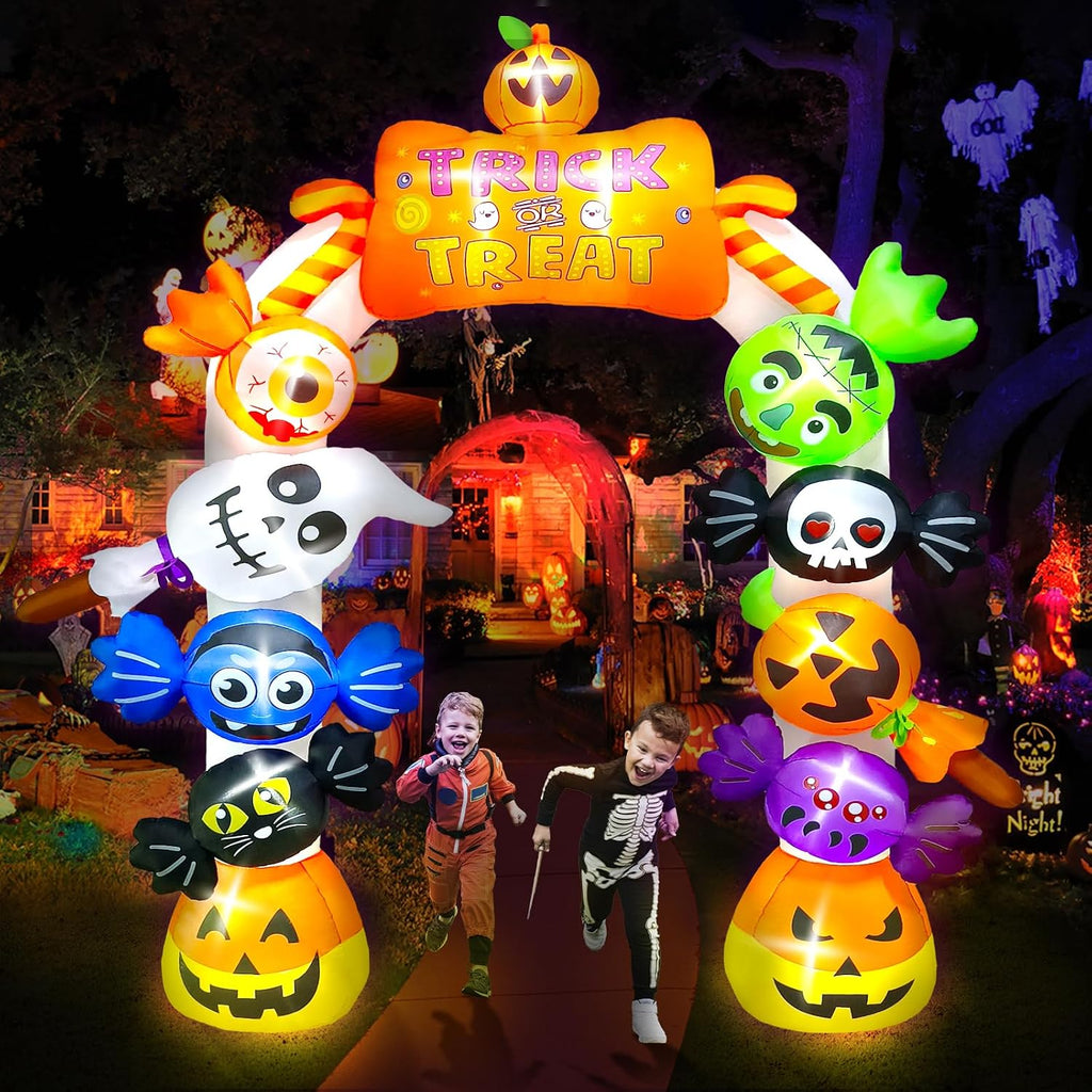 kalolary 10ft tall halloween inflatables archway candy ghost, side view