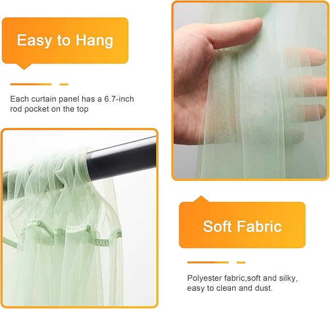 Fomcet Sage Green Tulle Backdrop Curtains with Lights String 10FT X 10FT Sheer Curtain with Lights Tulle Curtains Backdrop for Wedding Birthday Party Photo Shoot (2 Panels 5x10FT)