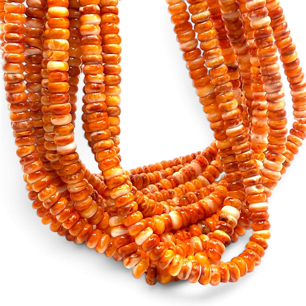 ABCGEMS Spiny Oyster Shell Beads Mexico Orange-White Spondylus Rondelle 6mm