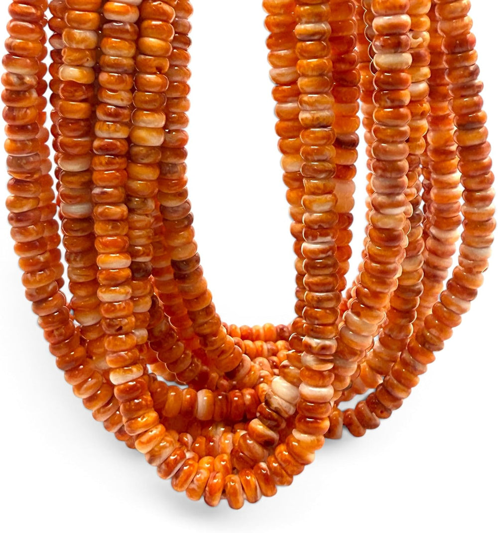 ABCGEMS Spiny Oyster Shell Beads Mexico Orange-White Spondylus Rondelle 6mm