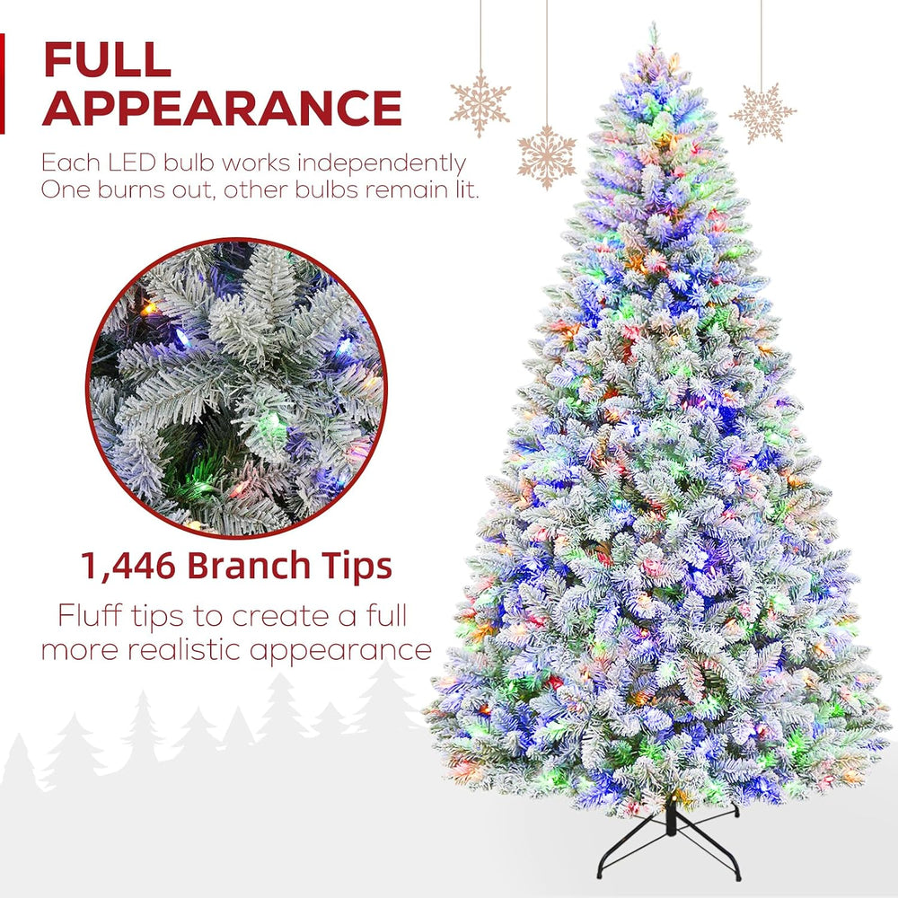 Hykolity 7.5 ft Prelit Christmas Tree with 1,446 Snow Flocked Branches