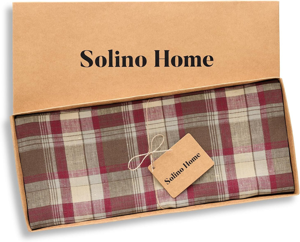 Solino Home 100% Linen Table Runner Multicolor, Rustic Plaid 14 x 72 in