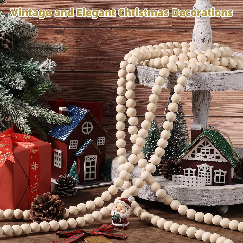 zennex 65.6 ft christmas wooden bead garland 2, close-up detail