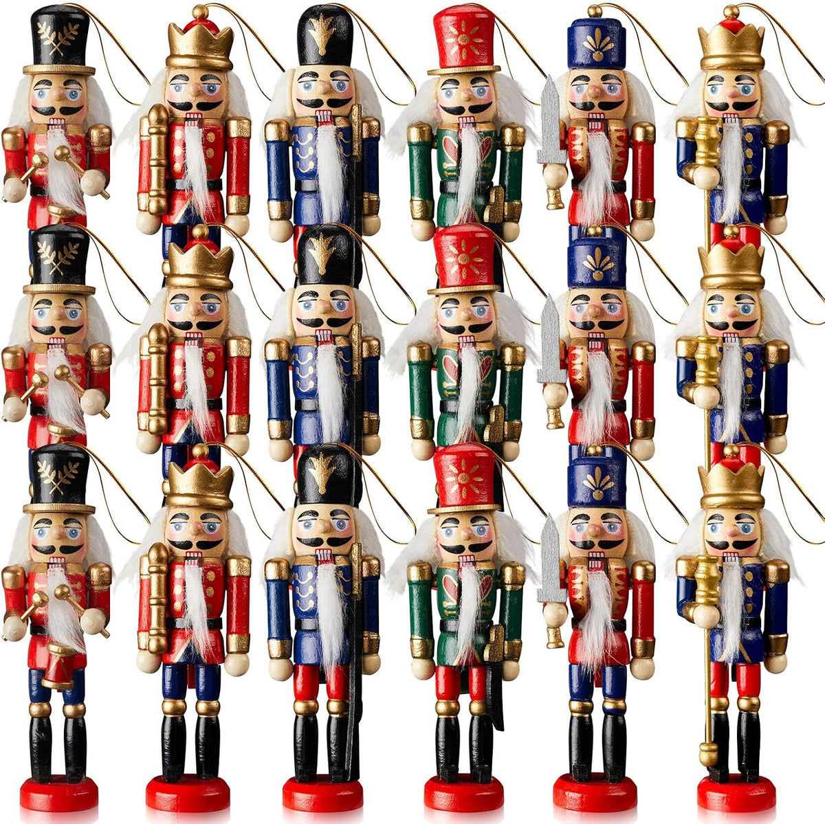 Aoriher 24 Pcs Christmas Nutcracker Ornament Hanging Small Wooden Soldier