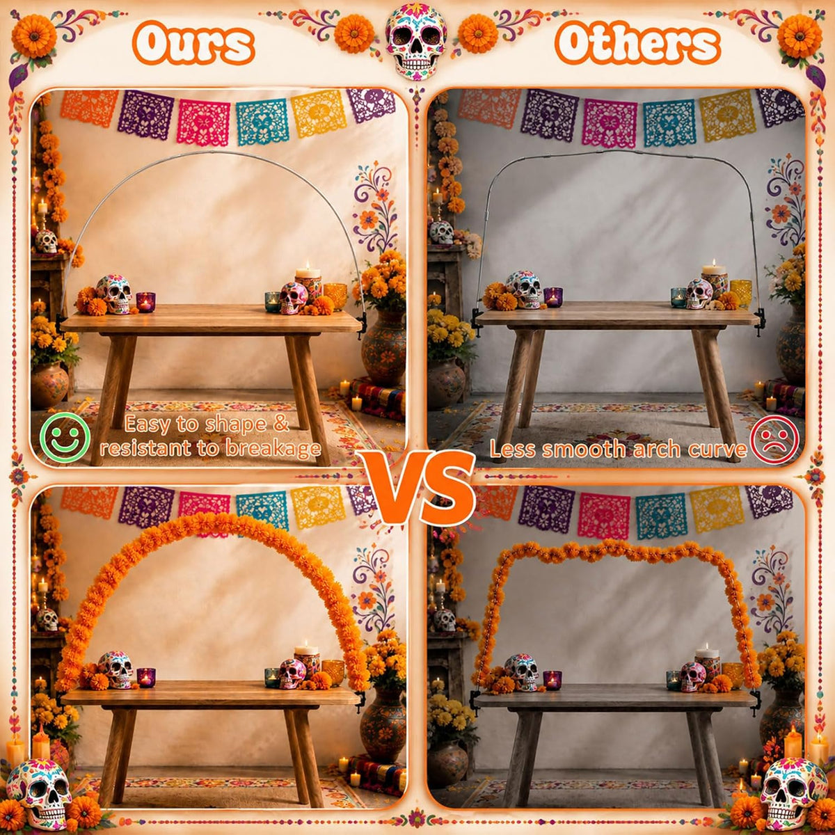 Marigold Table Arch Kit for Day of the Dead Decor with Adjustable PVC Arch
