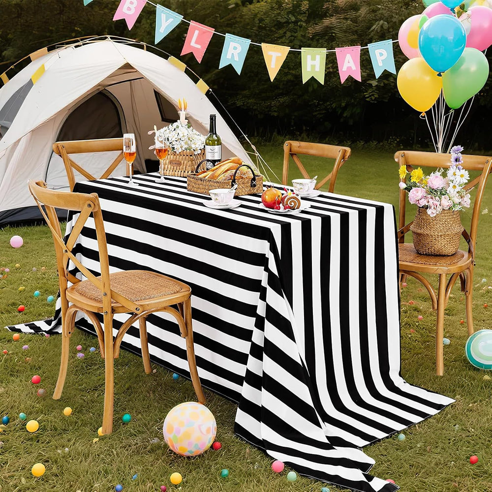 2Packs Black and White Tablecloth 57x84 Inch Waterproof Striped Table Cloth