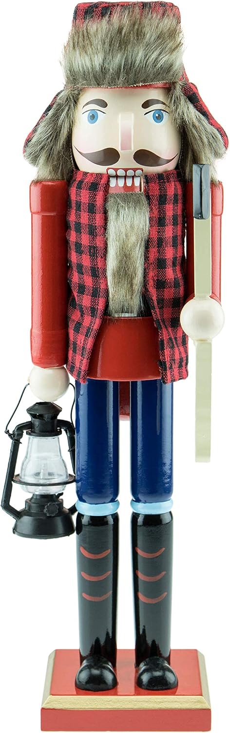 Clever Creations Lumberjack 15 Inch Traditional Wooden Nutcracker, Festive Christmas Décor for Shelves and Tables