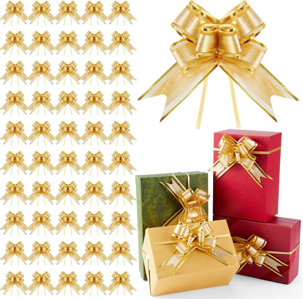 300 Pcs 3.5" Christmas Pull Bows for Gift Wrapping, Gold