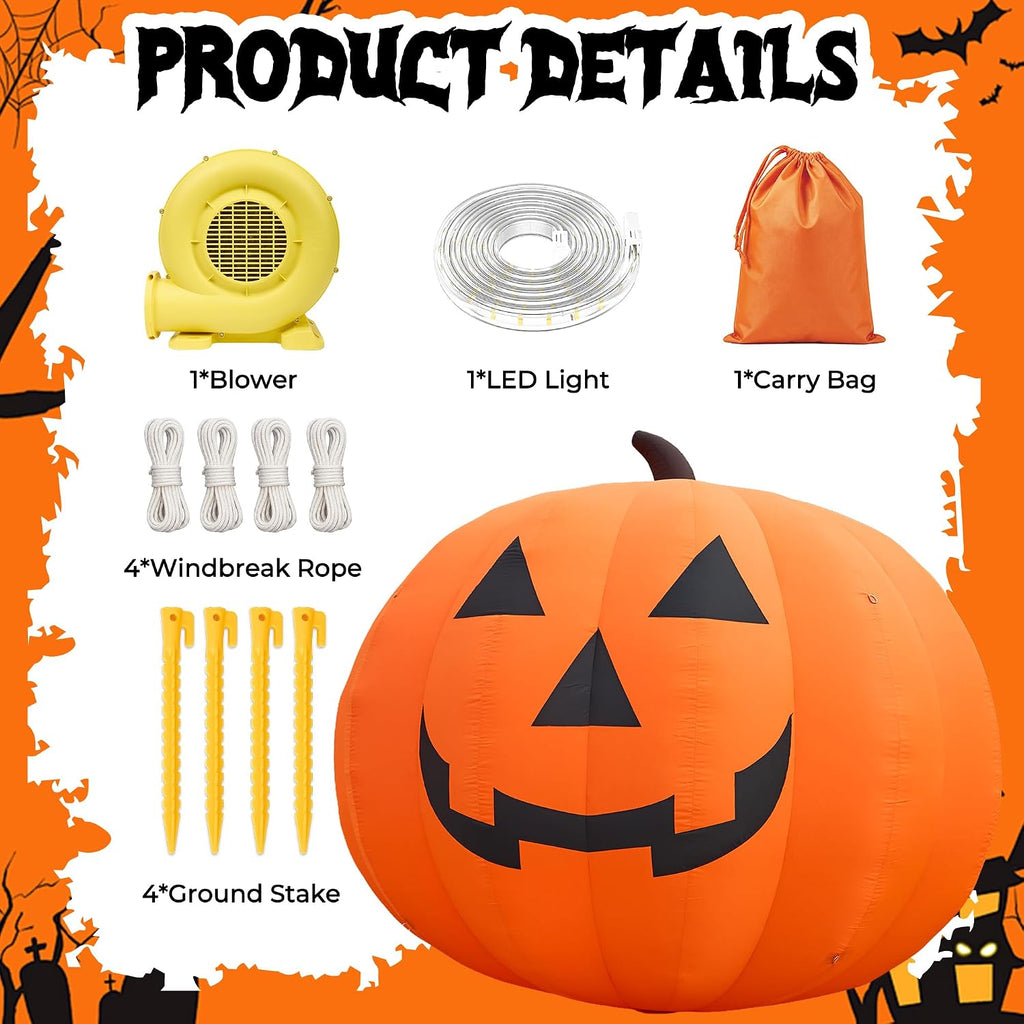 Giant 10Ft Halloween Inflatables Pumpkin Decorations, Blow Up Yard Decorations with 370W Waterproof Air Blower & LED Lights for Commercial Use, Outdoor Yard Lawn Halloween Party