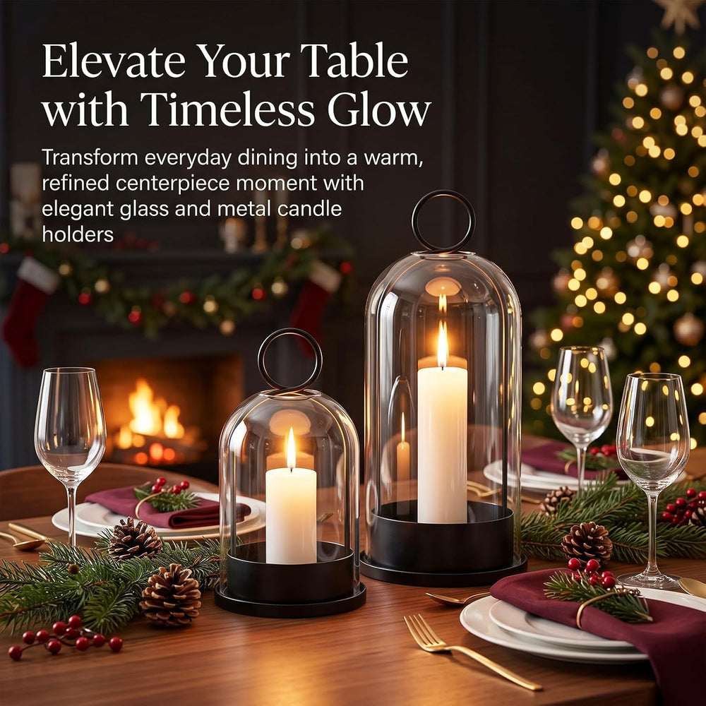 Fohil Hurricane Candle Holders Metal Set of 2 with Handmade Sturdy Glass Dome...