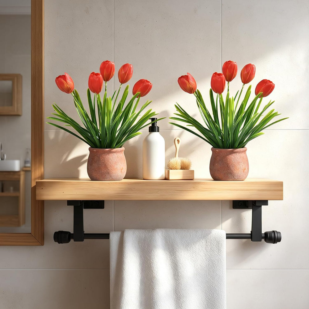 2 Pack Small Fake Plants, Mini Artificial Tulip Potted Plants with Flowers