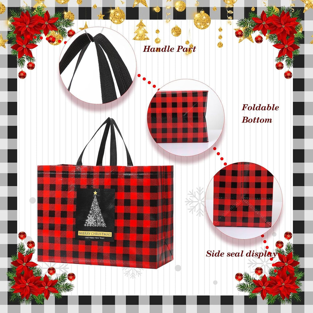 36 Pcs Christmas Gift Bags with Handles, Extra Large Buffalo Plaid, Classic