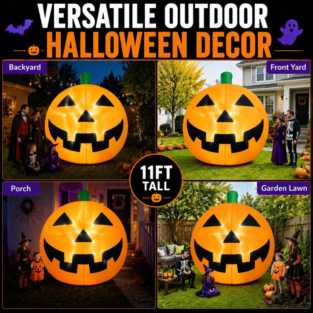 11FT Giant Halloween Inflatable Pumpkin with LED Lights, Outdoor Yard Decor
