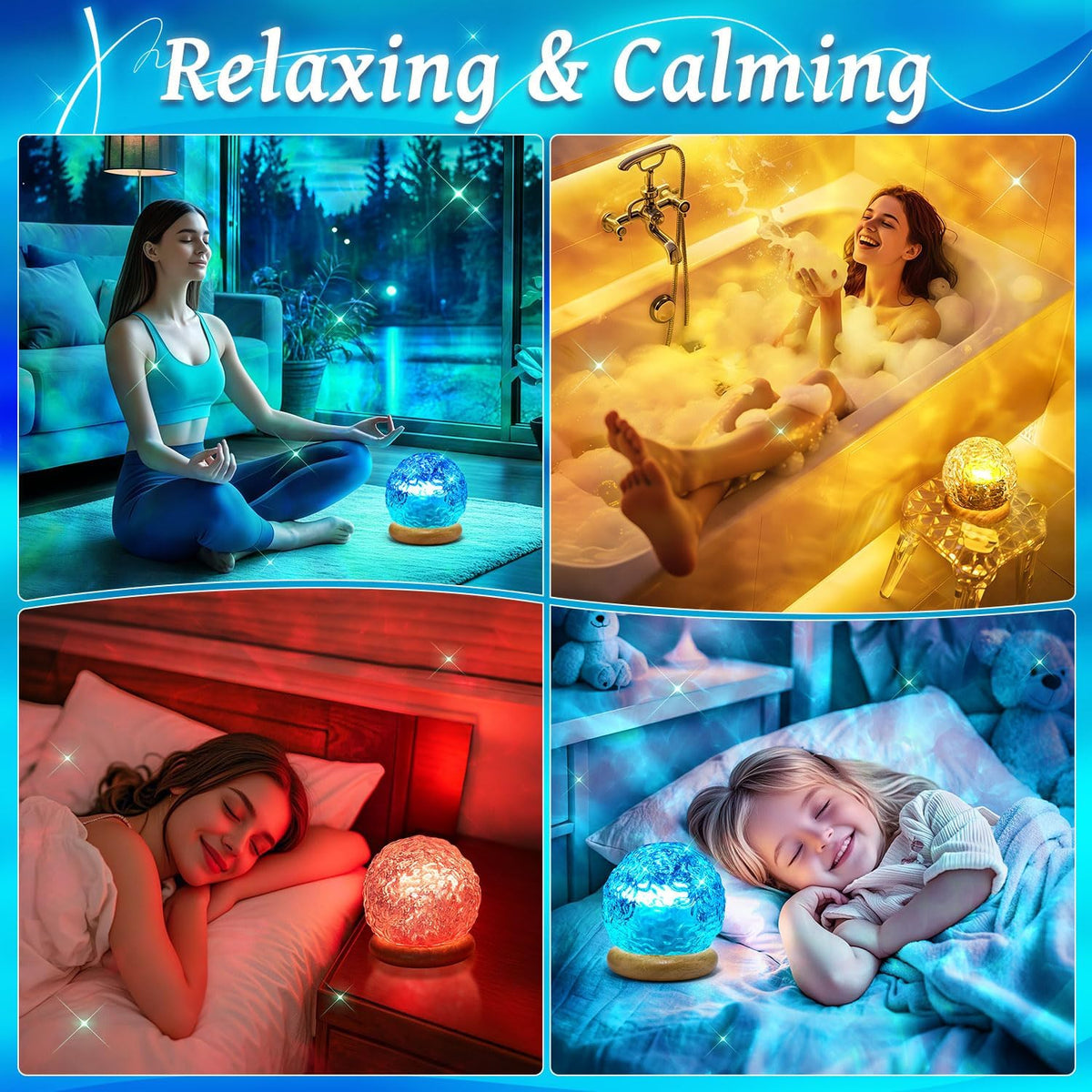 one fire ocean projector for bedroom,18-color led mood, side view