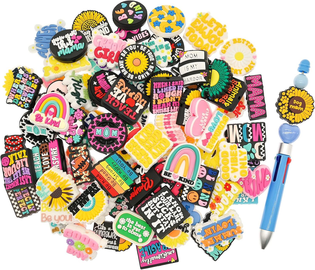 100PCS Phrase Focal Beads for Pens, Bulk Silicone Focal Beads Bulk for DIY Beadable Pen Keychain Bracelet Lanyard Making
