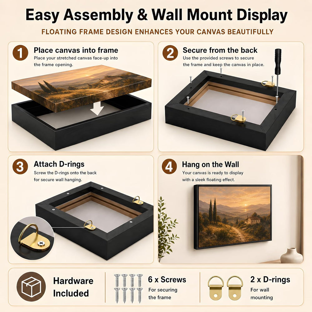 24x36 Inch Canvas Floater Frame for 1–1.25" Deep Canvas, Dark Brown