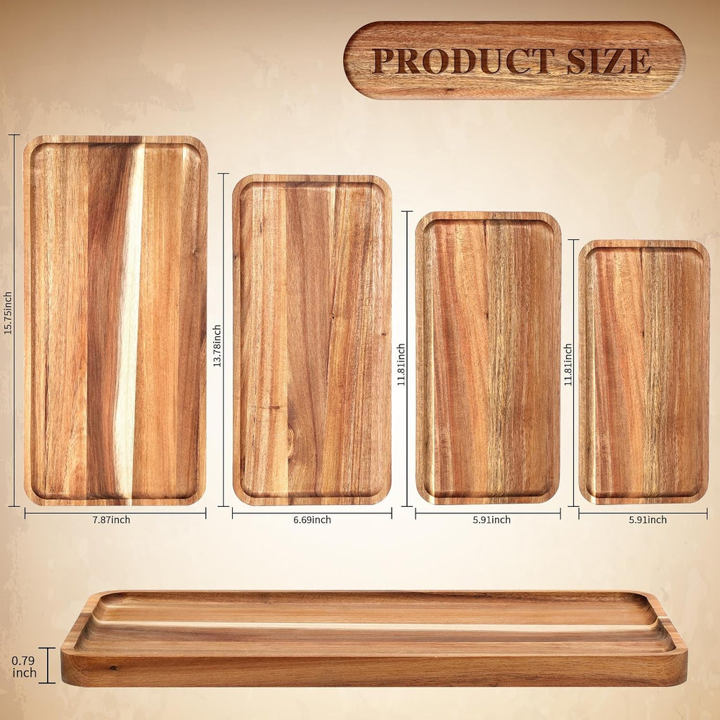 Leinuosen 4 Set Acacia Wooden Serving Platter, 10x5/12x6/14x7/16x8 in