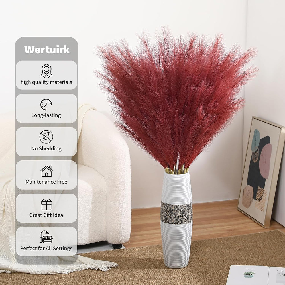 Wertuirk Burgundy Pampas Grass Decor, 8 Pcs 45 Inch Tall Large Faux Pompous