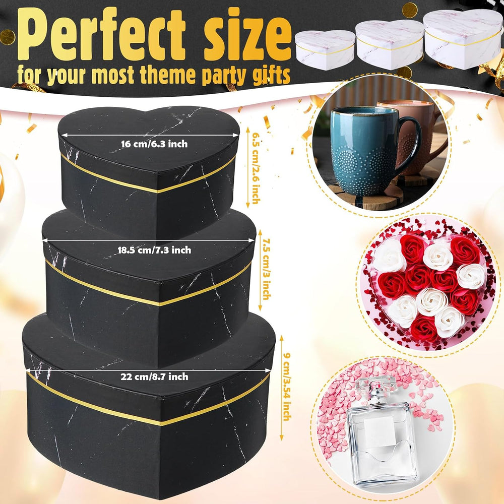 Kosiz 12 Pcs Heart Shaped Wedding Gift Boxes with Lids, White, Black