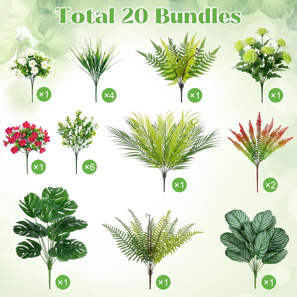 20 Pcs Artificial Plants Outdoor Fake Greenery Stems Plants