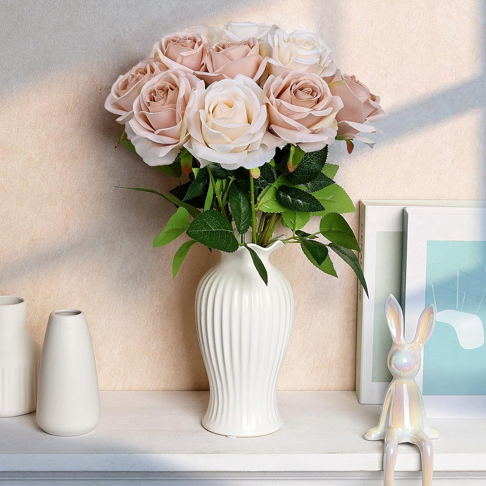 48 PCS Boho & Champagne Roses Artificial Flowers, Silk