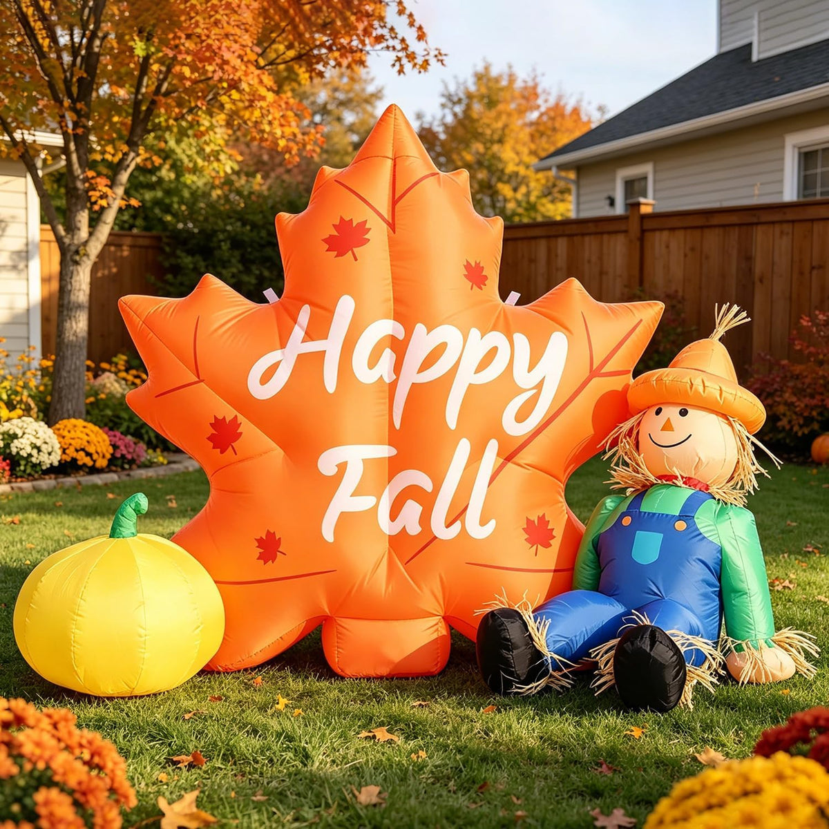 domkom 6 ft fall inflatable outdoor decoration, happy, close-up detail