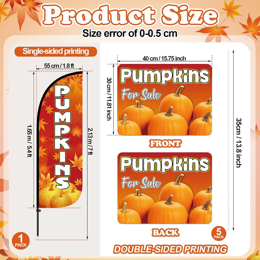 6 Pcs Pumpkin Feather Flag Kit with Yard Signs and Metal Stakes