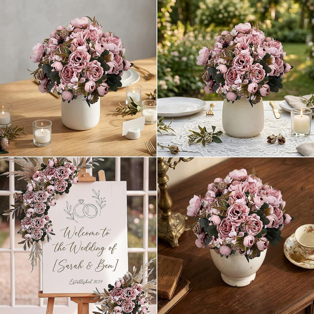 Peonies Artificial Flowers - 8 Bundles, Pink