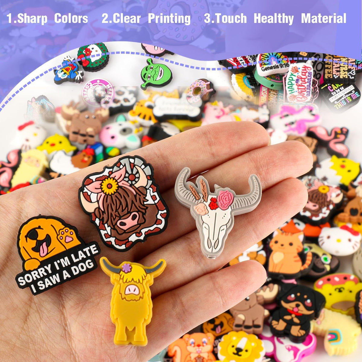 non-repeat cartoon silicone focal beads for pens, random, close-up detail