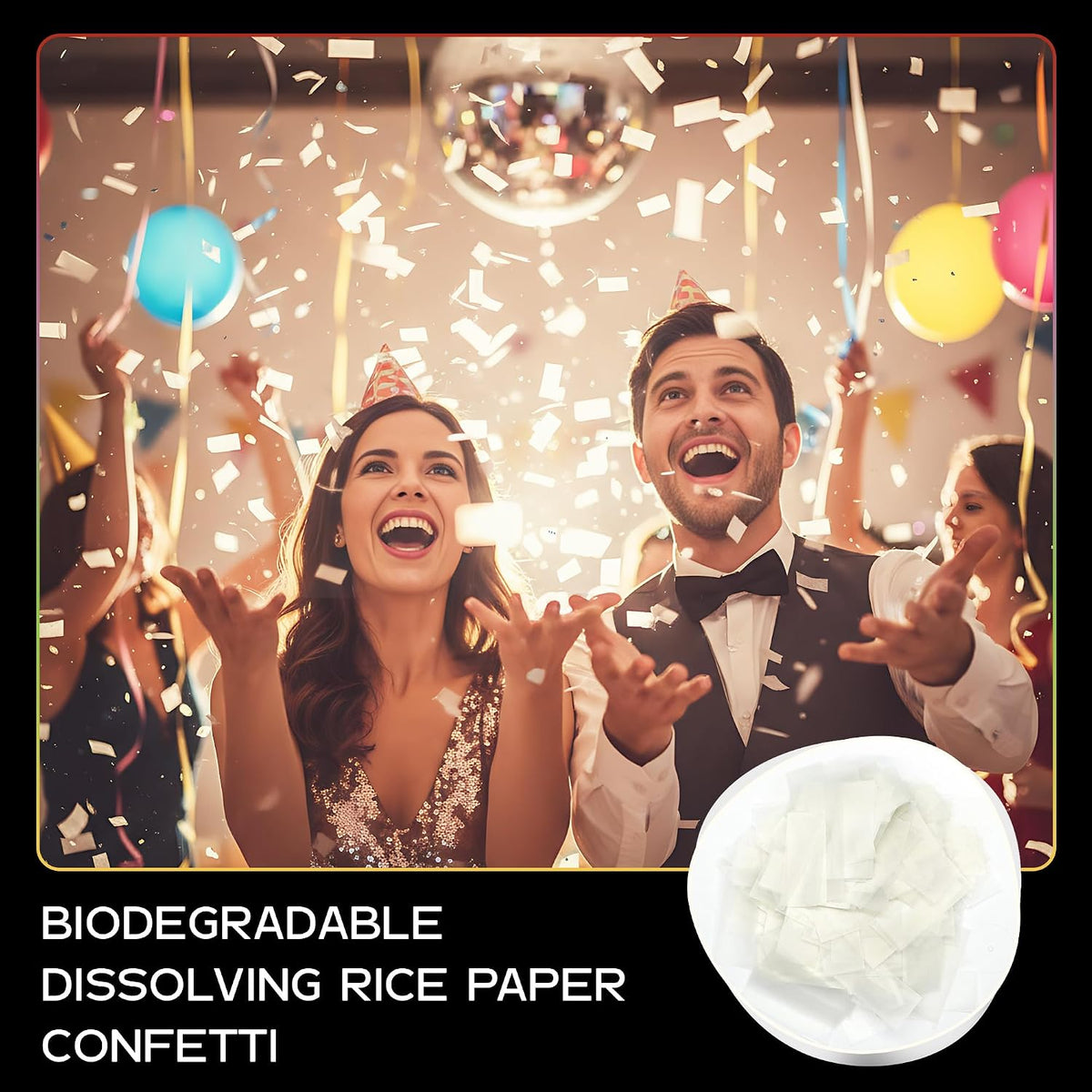 ultimate confetti, biodegradable dissolving rice paper confetti –rectangular, package contents